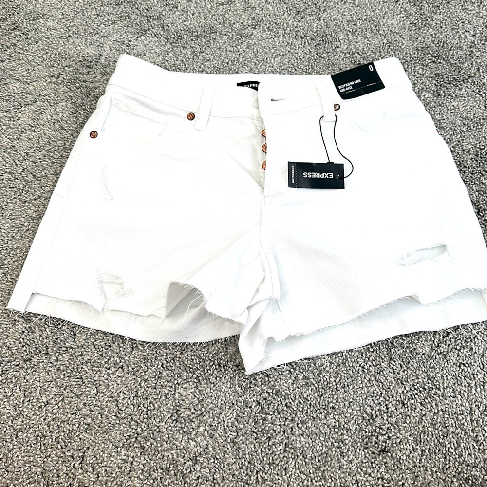 Express white denim shorts.
